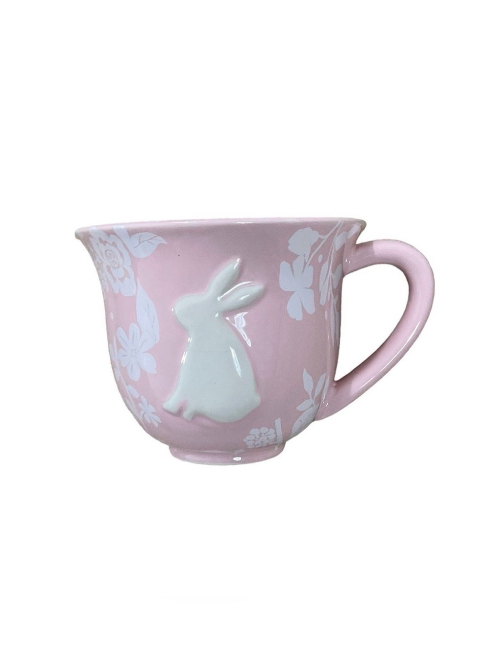 Magenta Bunny Floral Mug Pink Embossed 16oz Easter
